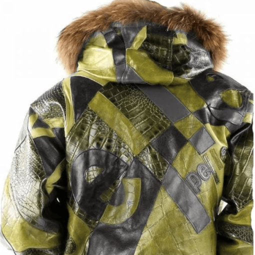 Pelle Pelle Abstract Pattern Olive Leather Jacket