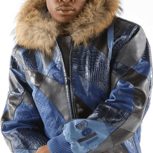 Pelle Pelle Abstract Pattern Blue Leather Jacket