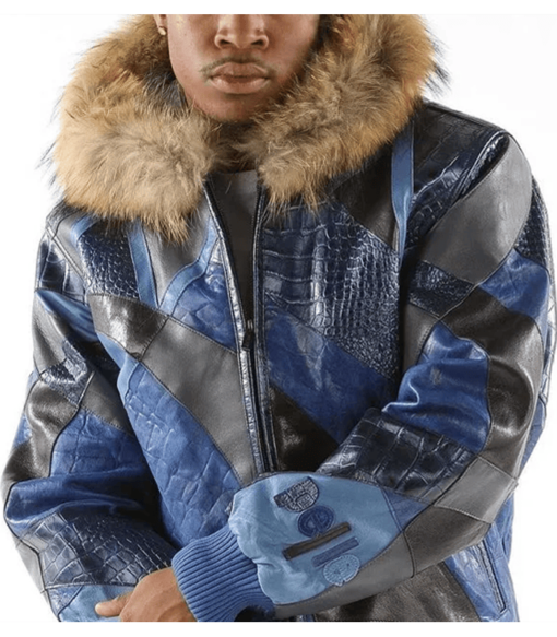 Pelle Pelle Abstract Pattern Blue Leather Jacket