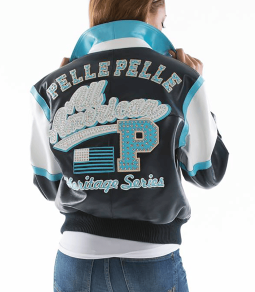 All American Pelle Pelle Heritage Series Navy Plush Women Leather Jacket