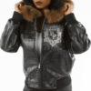 Black Leather Pelle Pelle Jacket with Fur Hood