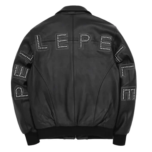 Black Pelle Pelle Stones Genuine Leather Jacket