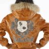 Brown Leather Pelle Pelle Jacket with Fur Hood