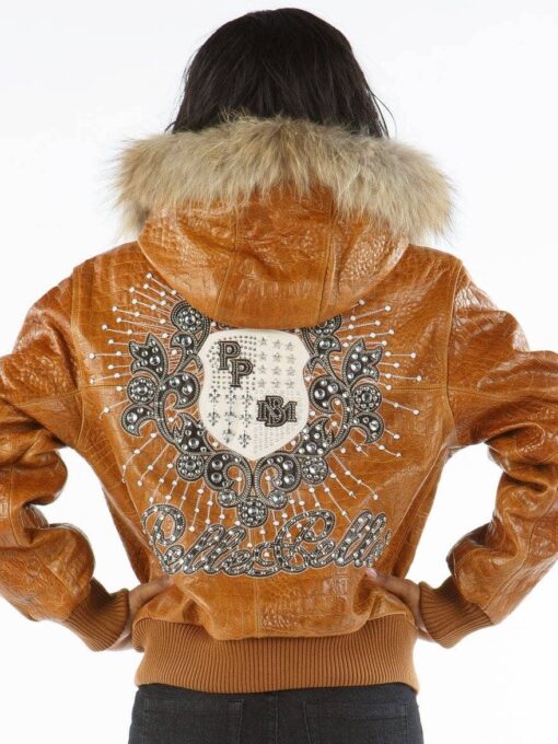 Brown Leather Pelle Pelle Jacket with Fur Hood
