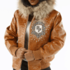 Brown Leather Pelle Pelle Womens Jacket with Fur Hood