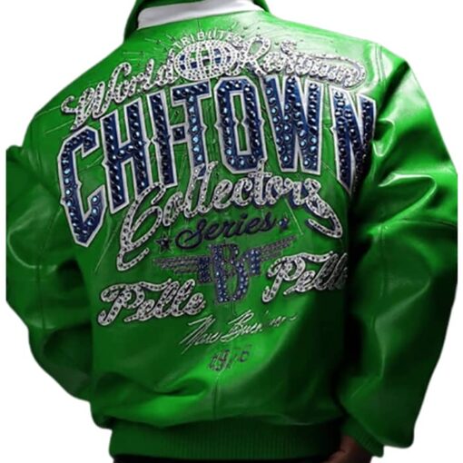 Chi Town Pelle Pelle Green Leather Jacket Back
