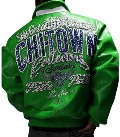 Chi Town Pelle Pelle Green Leather Jacket Back