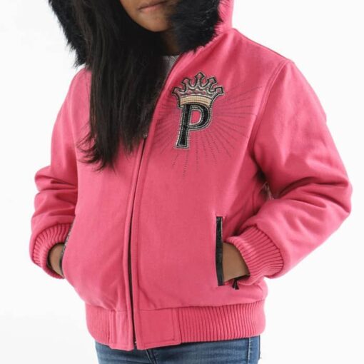 Kids Pelle Pelle Pink Wool Hooded Jacket