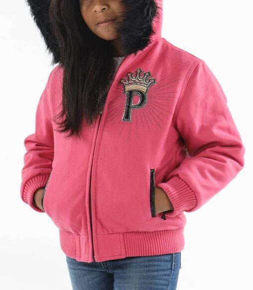 Kids Pelle Pelle Pink Wool Hooded Jacket
