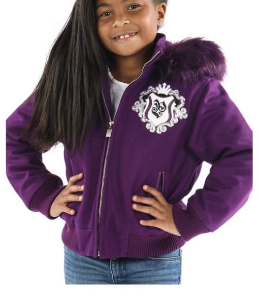 Kids Pelle Pelle Purple Hooded Wool Jacket