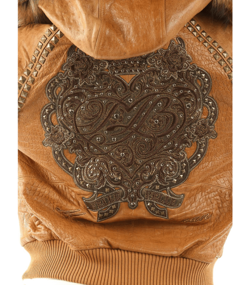 Ladies Ornate Heart Honey Cayman Leather Jacket