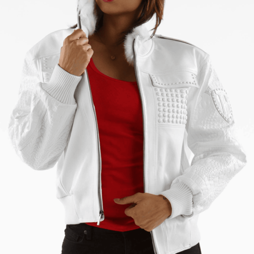 Ladies Pelle Pelle MB Bomber White Leather Jacket