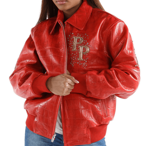 Ladies Pelle Pelle Shoulder Crest Red Leather Jacket