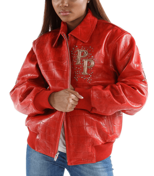 Ladies Pelle Pelle Shoulder Crest Red Leather Jacket
