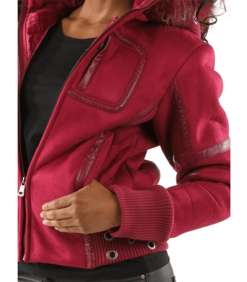 Ladies Pelle Pelle Winged Pink Jacket With Detachable Fur Hood