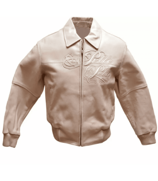 Light Pink Pelle Pelle Embroidered Top Grain Leather Jacket