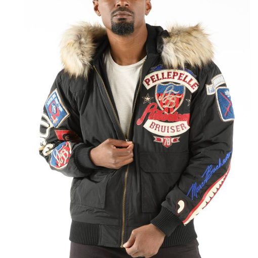 Men Pelle Pelle American Bruiser Black Fur Hood Jacket