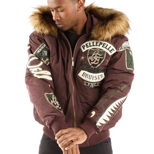 Men Pelle Pelle American Bruiser Brown Fur Hood Jacket