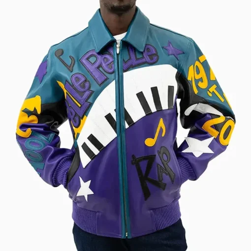 Men’s Pelle Pelle 50 Years of Hip Hop Rap Blue Leather Jacket