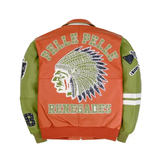 Mens Pelle Pelle Chief Keef Men's Orange and Green Leather Jacket