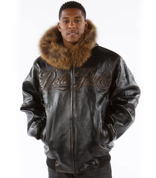 Men's Pelle Pelle Dark Brown Fur Hooded Real Leather Jacket