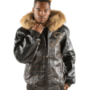 Mens Pelle Pelle Fur Hood Black Leather Jacket