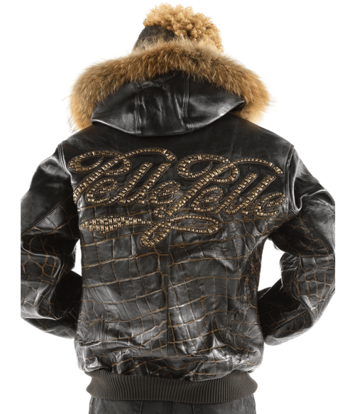 Mens Pelle Pelle Fur Hood Black Leather Jacket