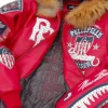 Men's Pelle Pelle Marc Buchanan American Bruiser Plush Red Genuine Leather Jacket with Fur Hooded Collar