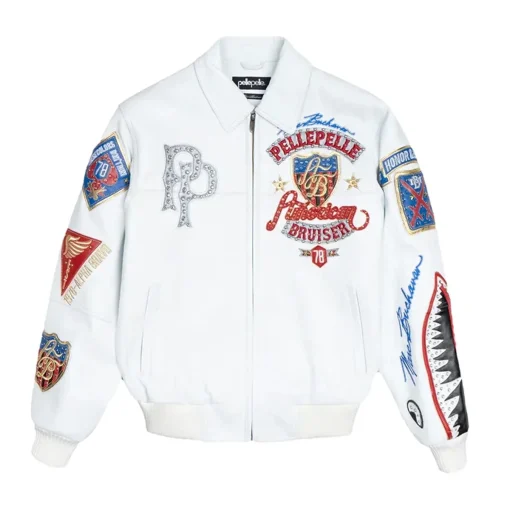 Men's Pelle Pelle Marc Buchanan American Bruiser Plush White Full Grain Leather Jacket