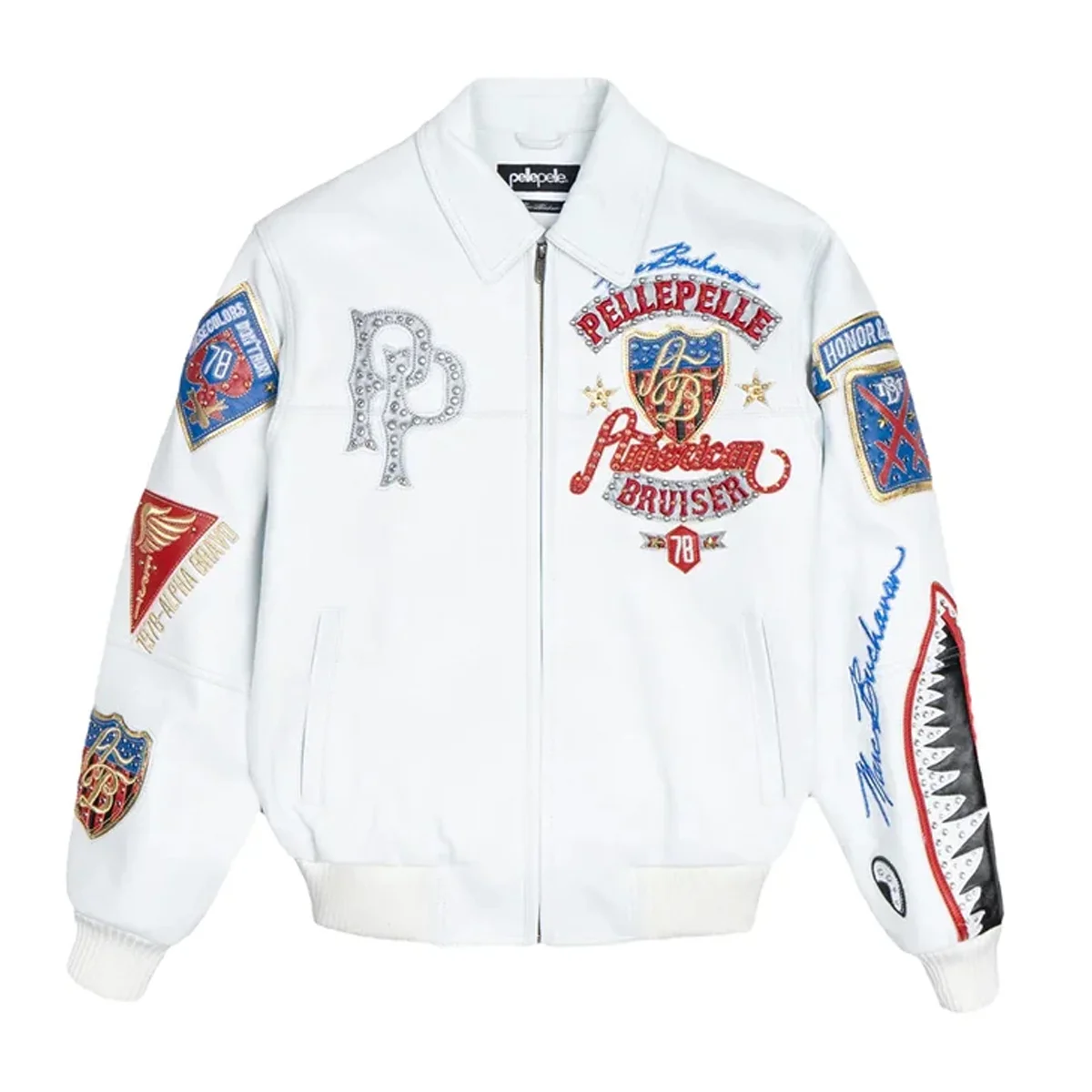 Men's Pelle Pelle Marc Buchanan American Bruiser Plush White Full Grain Leather Jacket