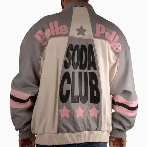Men's Pelle Pelle Throwback Soda Club Grey and Ivory Leather Jacket
