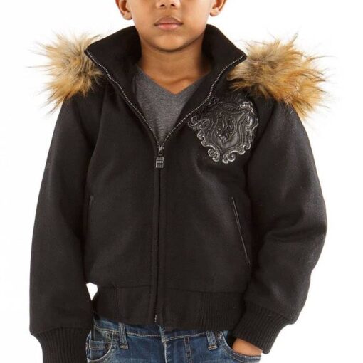 Pelle Pelle 1978 Born Free Heritage Black Fur Hooded Kids Jacket Front