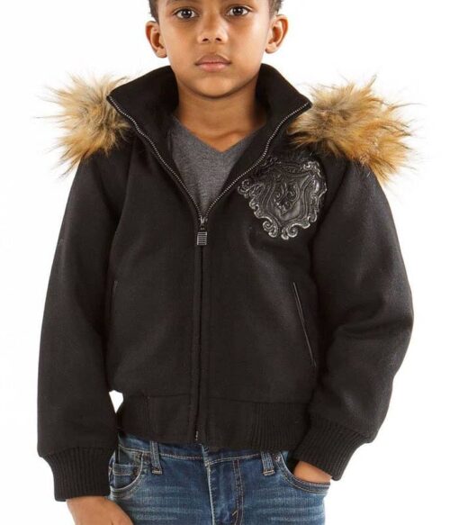 Pelle Pelle 1978 Born Free Heritage Black Fur Hooded Kids Jacket Front