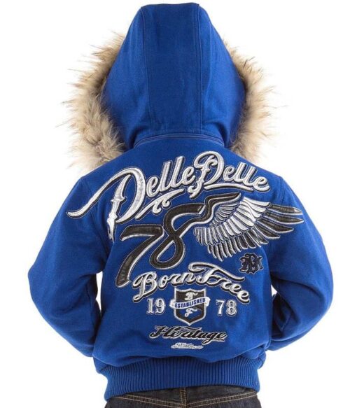 Pelle Pelle 1978 Born Free Heritage Blue Fur Hooded Kids Jacket Back