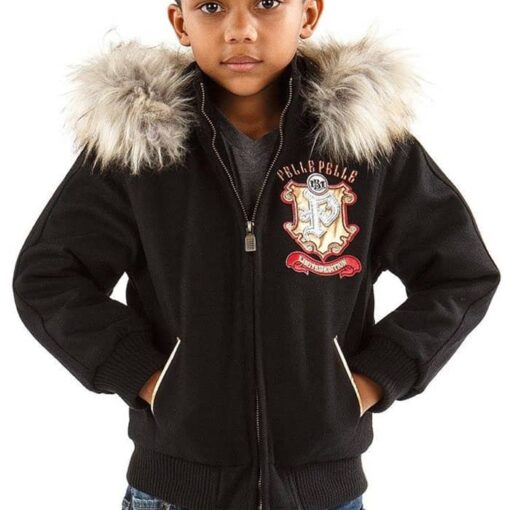 Pelle Pelle 1978 Legend Series Black Fur Hooded Kids Jacket Front