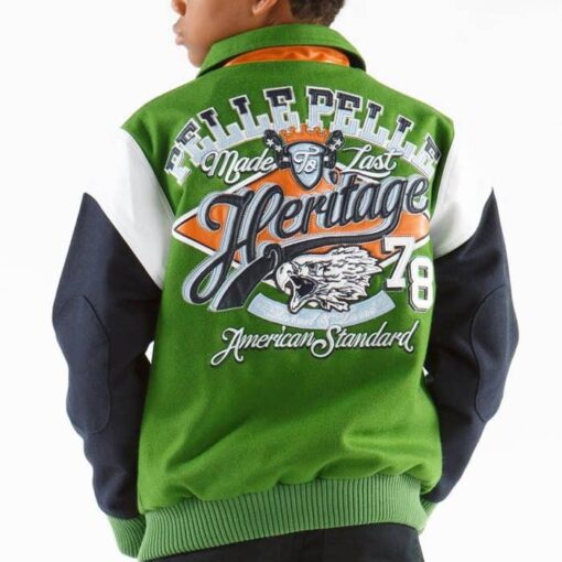 Pelle Pelle 78 Heritage American Standard Green and Black Kids Jacket Back