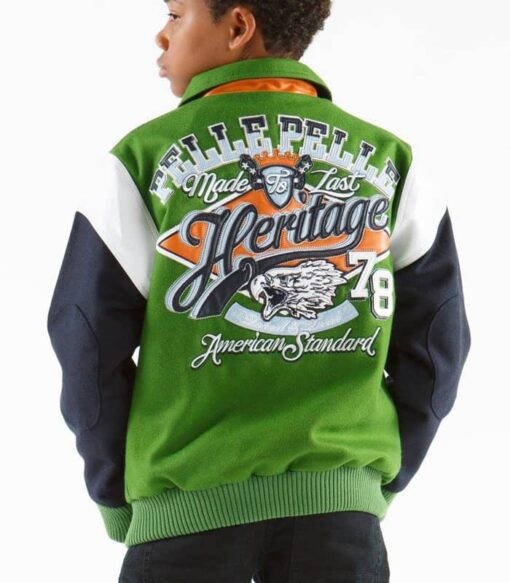 Pelle Pelle 78 Heritage American Standard Green and Black Kids Jacket Back