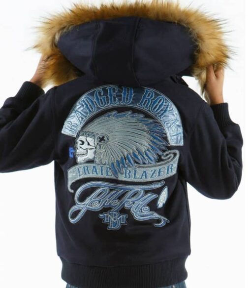 Pelle Pelle 78 Trail Blazer Fur Hooded Kids Navy Jacket Back