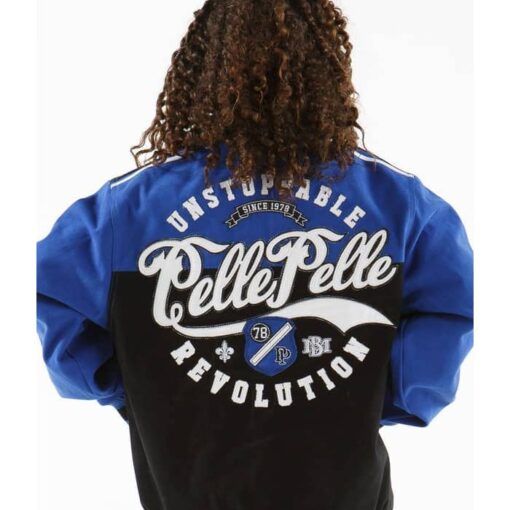 Pelle Pelle Baby Girl Blue and Black Jacket Back