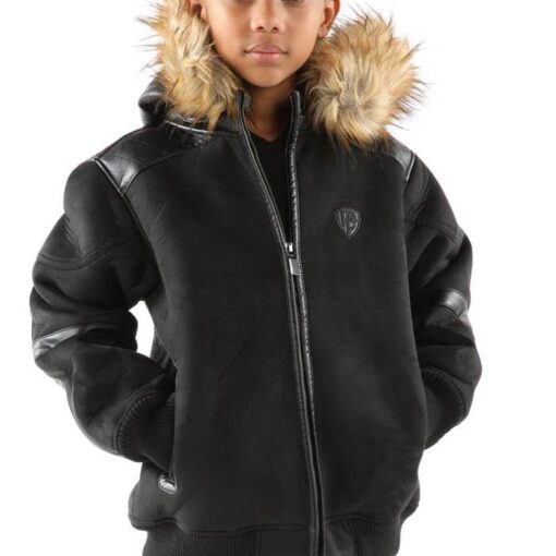 Pelle Pelle Black Fur Hooded Boy Jacket
