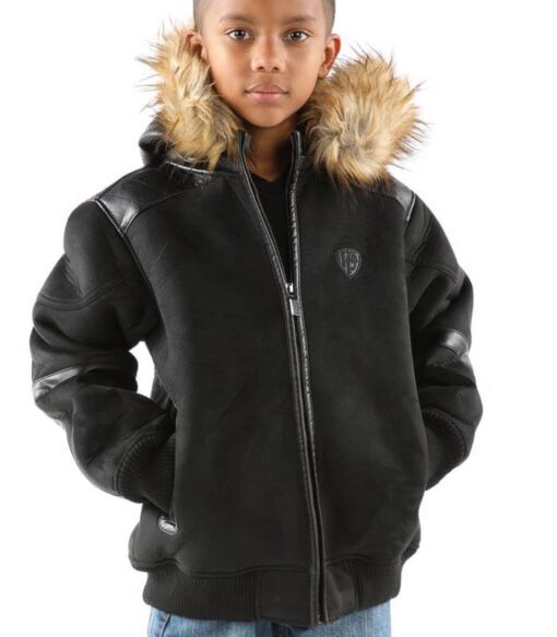 Pelle Pelle Black Fur Hooded Boy Jacket