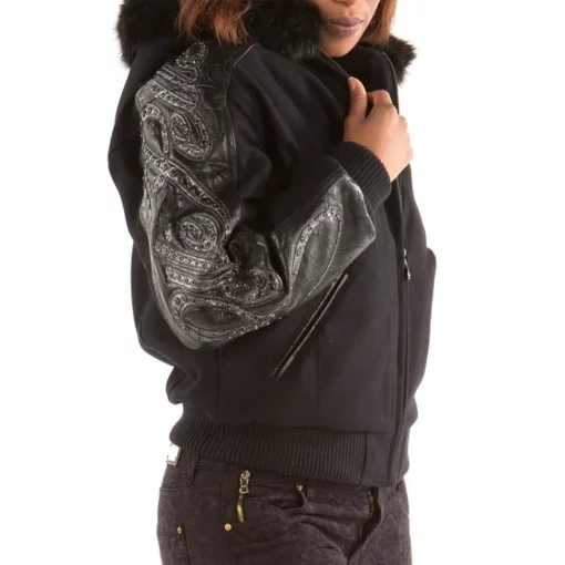 Pelle Pelle Black Script Studded Wool Womens Jacket