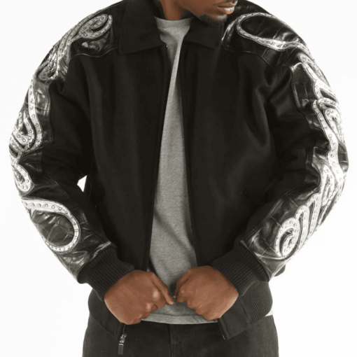 Pelle Pelle Black Shoulder Script Studded Wool Jacket