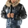 Pelle Pelle Black and Blue Genuine Leather Jacket with Fur Hood