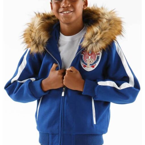 Pelle Pelle Blue and Blue Fur Hooded Jacket