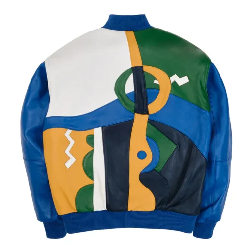 Pelle Pelle Blue and Multi Picasso Leather Jacket For Men's