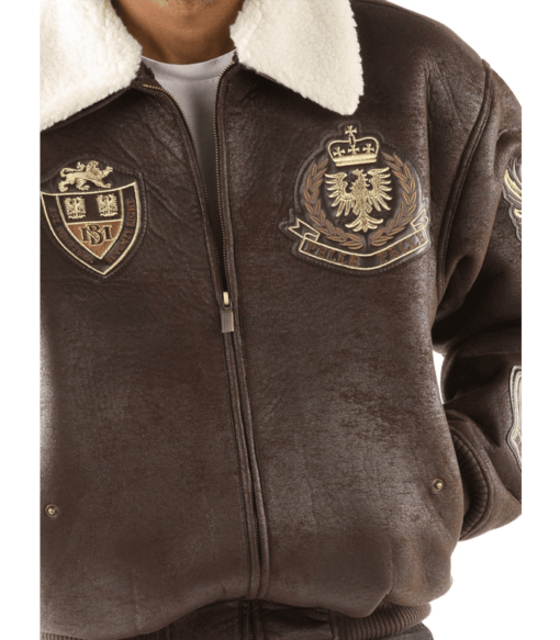 Pelle Pelle Coat Of Arms Fur Collar Brown Jacket