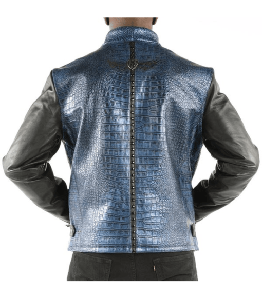 Pelle Pelle China Collar Biker Top Grain Blue leather Jacket