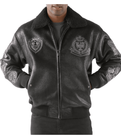 Pelle Pelle Coat Of Arms Fur Collar Black Jacket