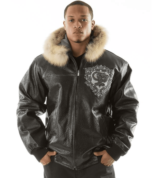 Pelle Pelle Crest Fur Hood Black Leather Jacket
